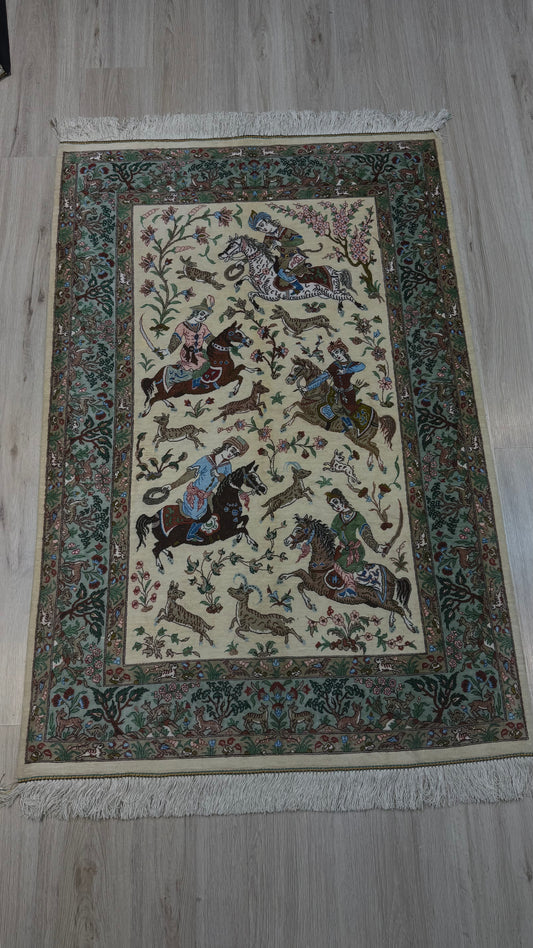 Silk Rug. Nomadic Hunt.