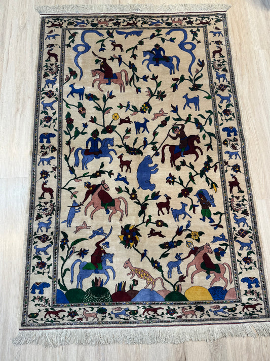 Silk Rug. Nomadic Hunt.