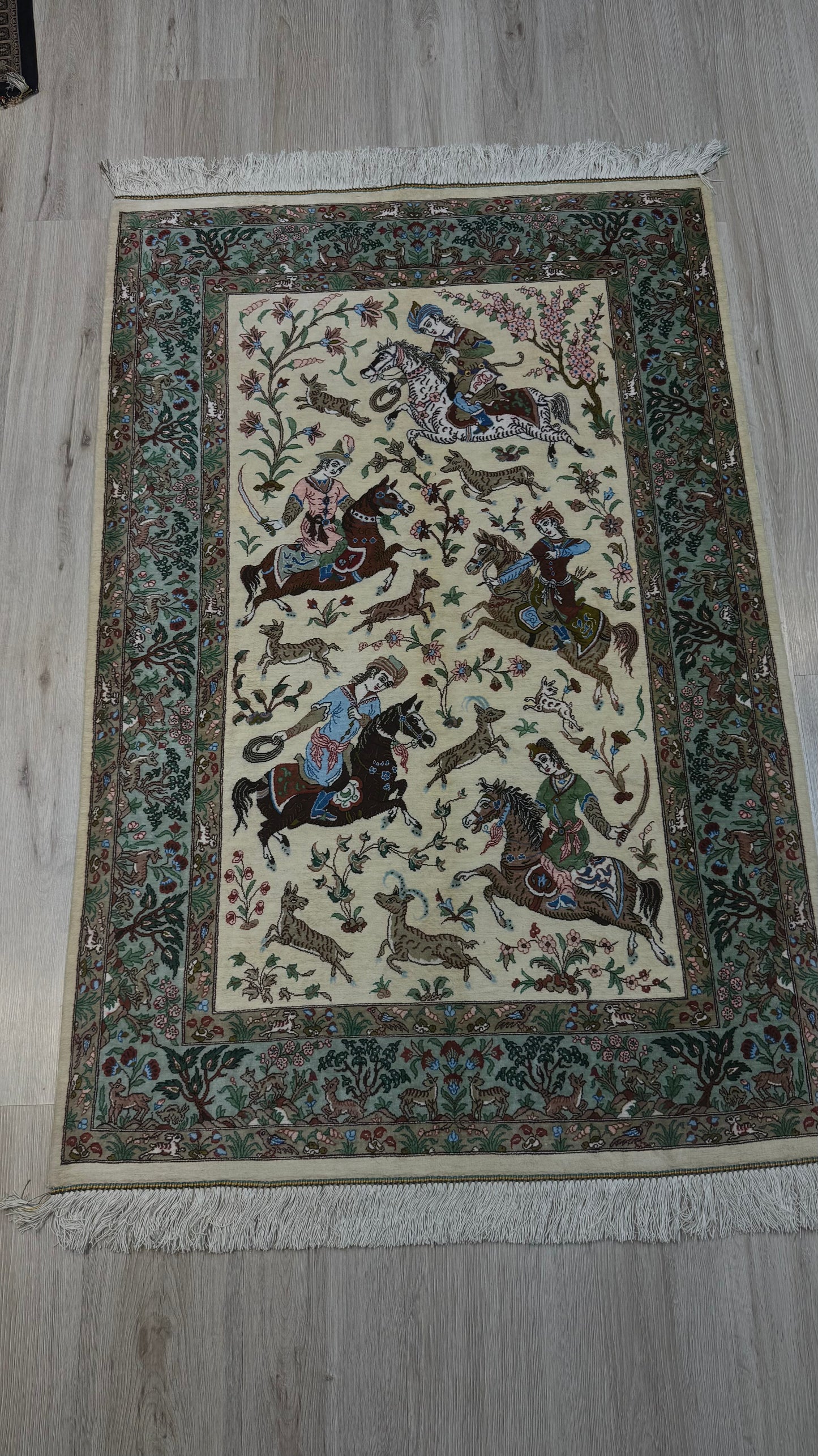Silk Rug. Nomadic Hunt.