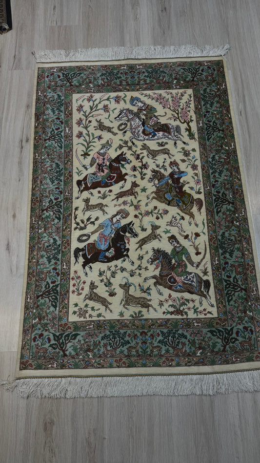 Silk Rug. Nomadic Hunt.