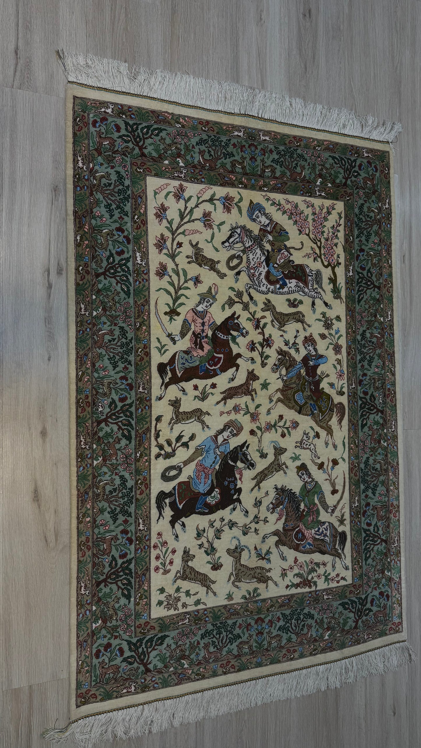 Silk Rug. Nomadic Hunt.