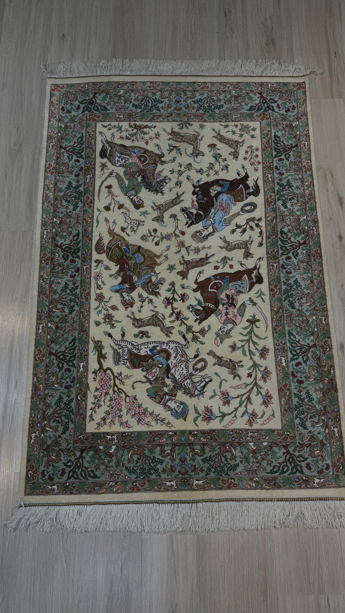 Silk Rug. Nomadic Hunt.