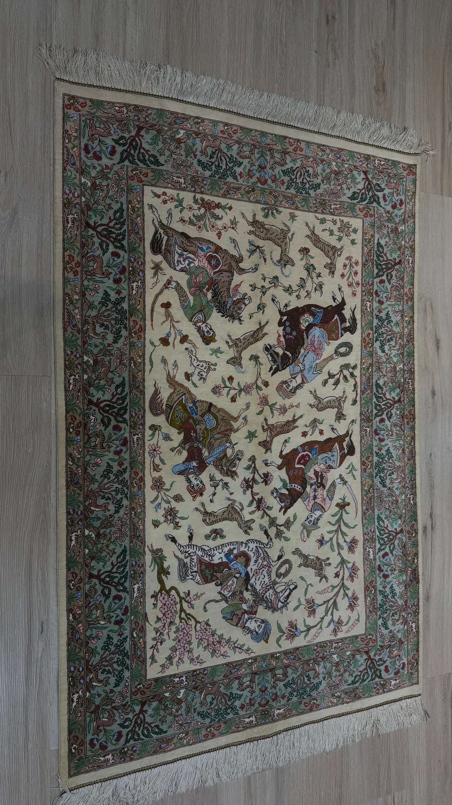 Silk Rug. Nomadic Hunt.